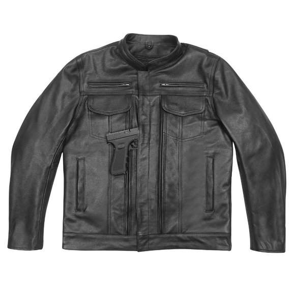 Men's Top Performer Motorcycle Leather Jacket with Double Conceal Carry Pockets - Picture 3 of 8